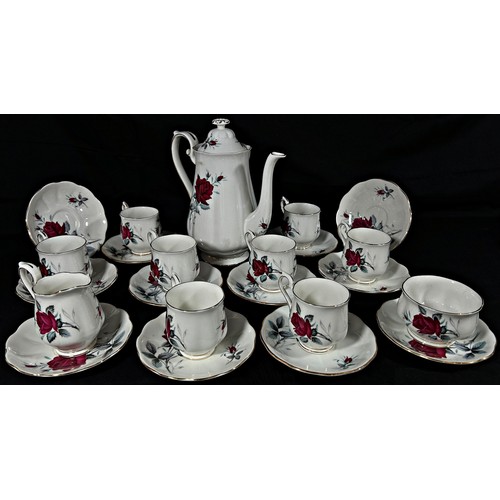 34 - A collection of Royal Albert Sweet Romance tea and coffee wares with red rose detail