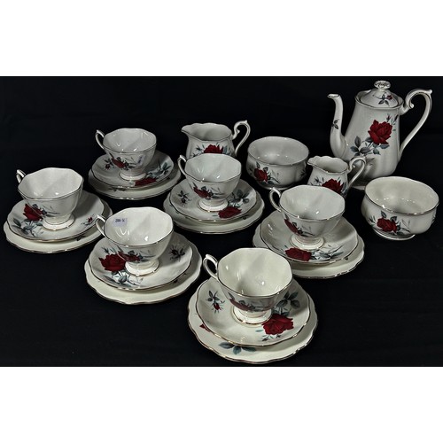 34 - A collection of Royal Albert Sweet Romance tea and coffee wares with red rose detail