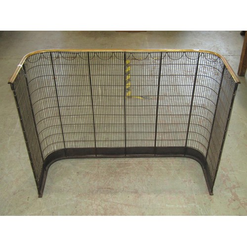 1067 - A 19th century wirework fireguard with curved brass rail, 69cm high x 92cm wide