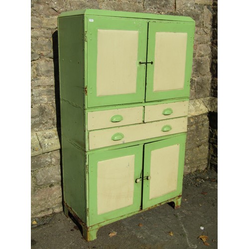 1069 - A vintage painted metal kitchen cabinet enclosed by an arrangement of cupboards and drawers (af) 142... 