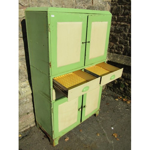 1069 - A vintage painted metal kitchen cabinet enclosed by an arrangement of cupboards and drawers (af) 142... 