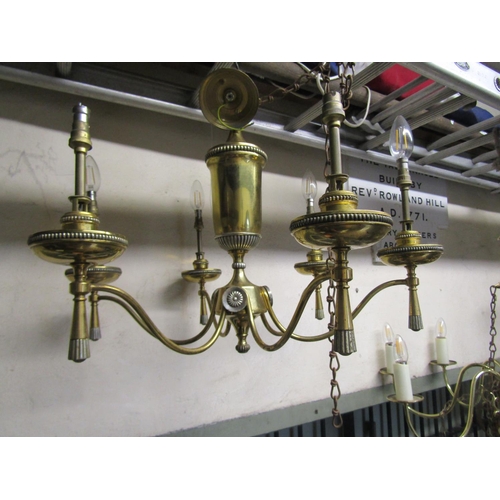 1077 - A pair of Neo classical style six branch hanging ceiling lights, together with one other (3)