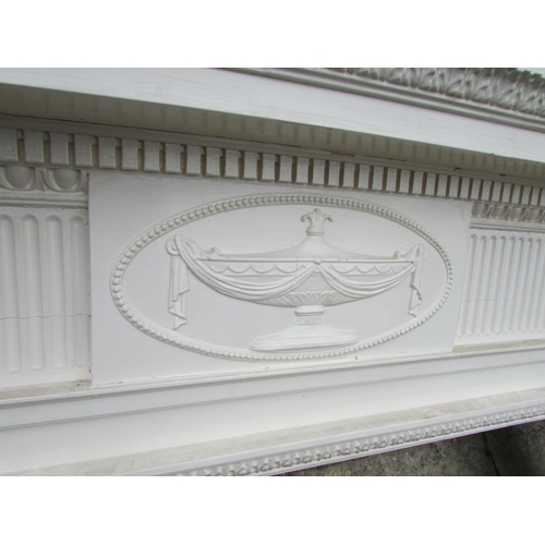 1080 - An antique Georgian style painted pine fire surround/chimney piece with classical detail, 132 cm hig... 