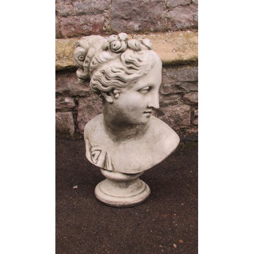 1043 - Cast composition stone (to simulate marble) classical female bust, 50cm high