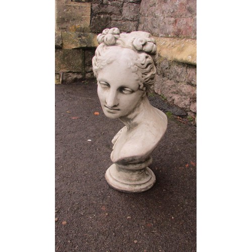 1043 - Cast composition stone (to simulate marble) classical female bust, 50cm high