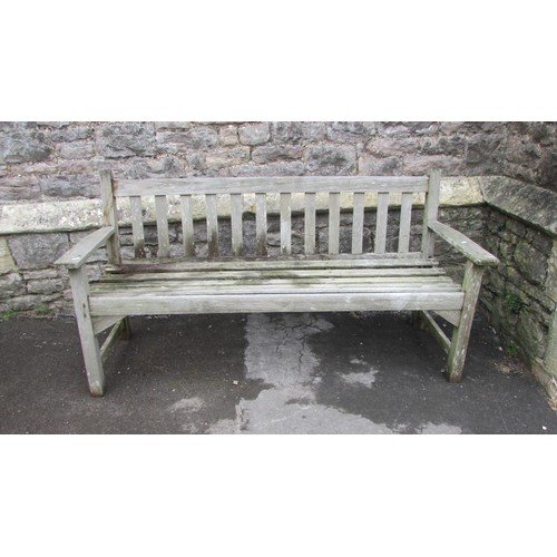 1013 - A vintage weathered teak Lister wood bench, 160cm long approx (af)