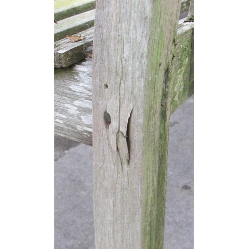 1013 - A vintage weathered teak Lister wood bench, 160cm long approx (af)