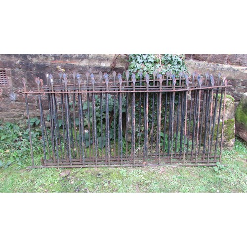 1030 - Architectural Salvage - A run of four sections of iron railing with open vertical spear head cylindr... 