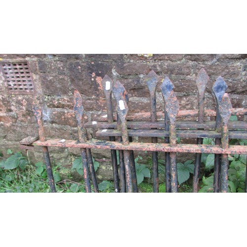 1030 - Architectural Salvage - A run of four sections of iron railing with open vertical spear head cylindr... 