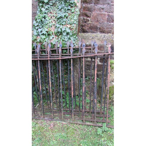 1030 - Architectural Salvage - A run of four sections of iron railing with open vertical spear head cylindr... 