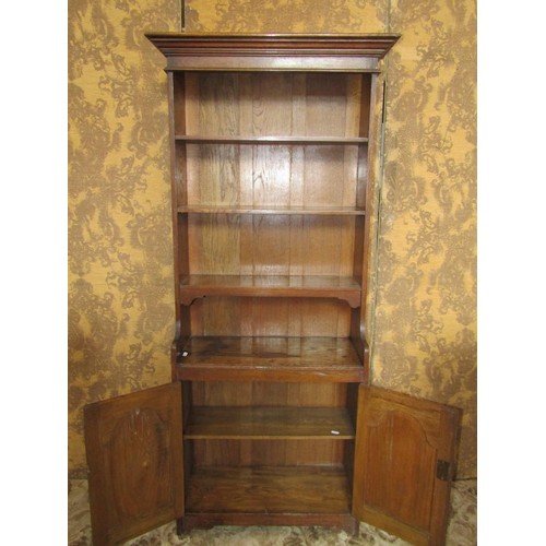 1160 - A small early 20th century oak side cupboard/dresser partially enclosed by a pair of arched panelled... 