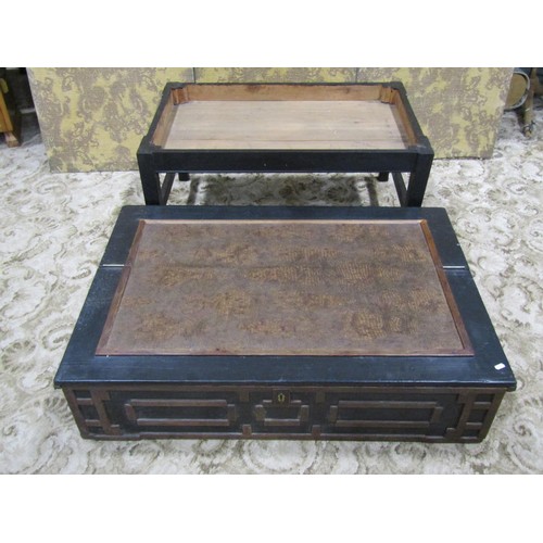 1161 - A stained and painted pine folio box and stand with faux inset crocodile skin panel, 70cm high x 112... 