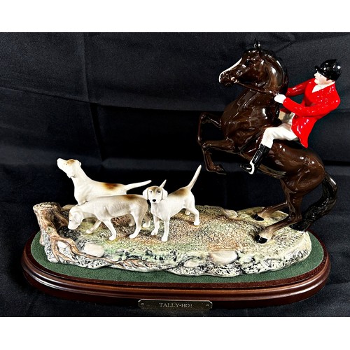 91 - Beswick ‘Tally Ho’, a large hunting tableau group, with huntsman on rearing mount with three hounds,... 