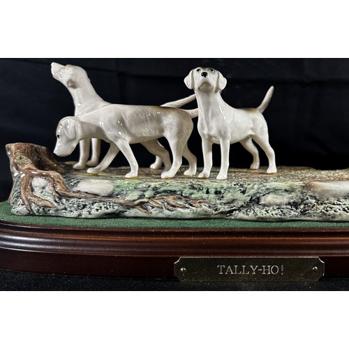 91 - Beswick ‘Tally Ho’, a large hunting tableau group, with huntsman on rearing mount with three hounds,... 