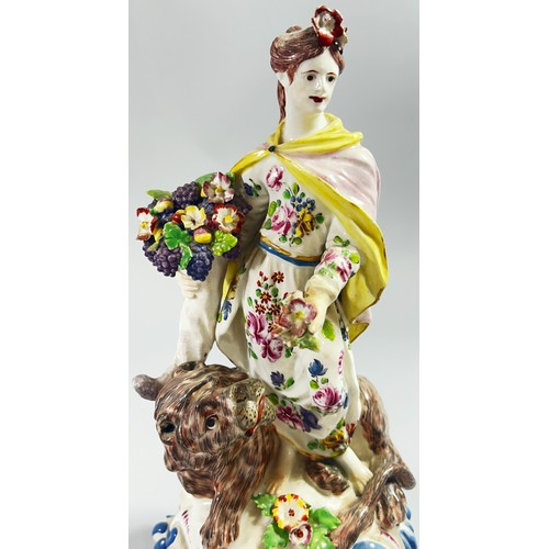 94 - An 18th century allegorical porcelain figure group, ‘Una And The Lion’, 24cm high.