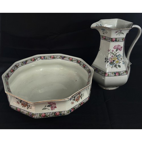 109 - A group of Wedgewood and similar blue and white wares together with a washing bowl and jug.