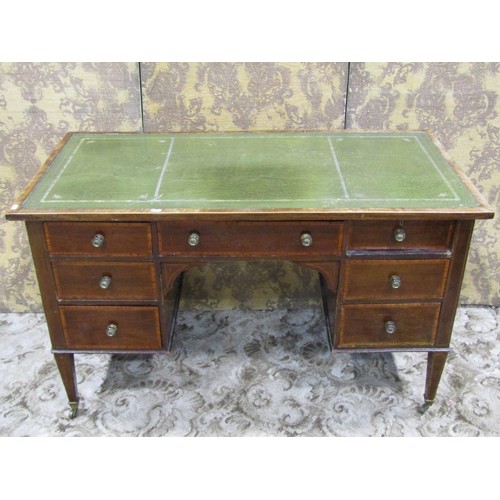 1190 - A 19th century mahogany kneehole writing desk with possibly associated rectangular top over an arran... 