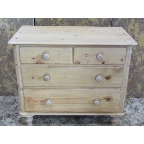 1191 - A small Victorian stripped pine bedroom chest of two long and two short drawers, 78cm high x 91cm x ... 