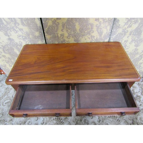 1210 - A Victorian mahogany side table with two frieze drawers on turned supports, 74cm high x 108cm x 53cm