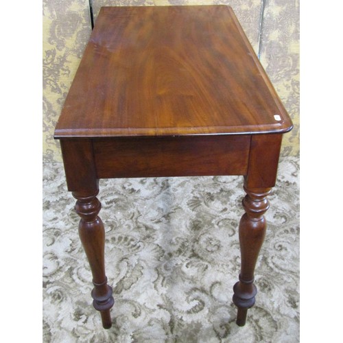 1210 - A Victorian mahogany side table with two frieze drawers on turned supports, 74cm high x 108cm x 53cm