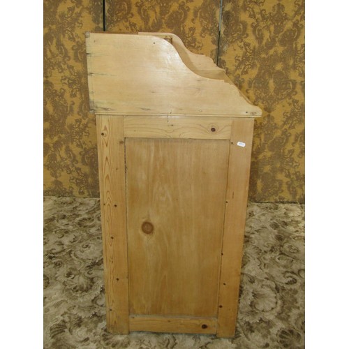 1218 - A antique stripped pine kitchen dresser enclosed by an arrangement of cupboards and drawers, 112cm h... 