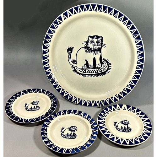 100 - Emma Bridgwater, a large blue and white glazed pottery plate / charger decorated with a seated lion,... 