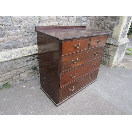 1222 - A Georgian style mahogany bedroom chest of three long and two short drawers with swan neck handles, ... 