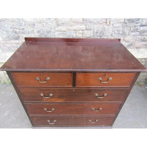 1222 - A Georgian style mahogany bedroom chest of three long and two short drawers with swan neck handles, ... 