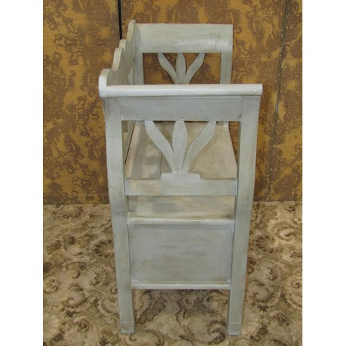 1230 - A painted pine box seat with raised and shaped back, 91cm high x 83cm x 41cm