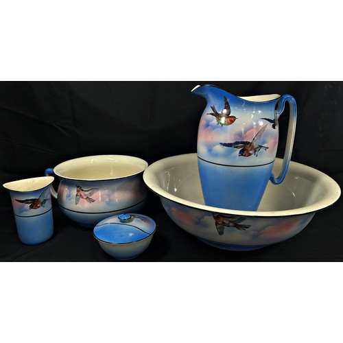 152 - A late 19th century wash set comprising jug, bowl, chamber pot, vase and soap dish.