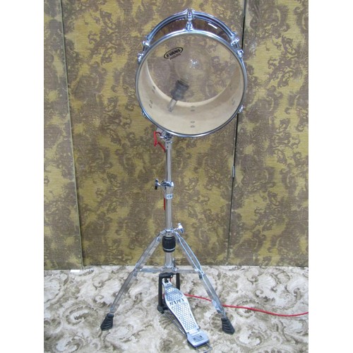 1246 - A novelty standard lamp in the form of a drum raised on a drum stand with foot pedal, 120cm high