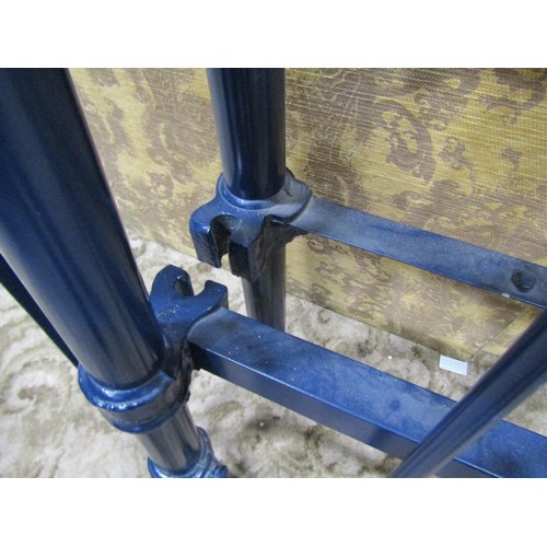 1262 - A Victorian painted brass and iron 4ft 6 double bedstead with blue and white transfer printed detail