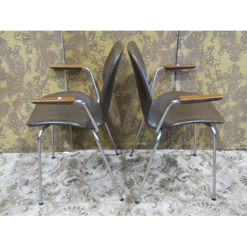 1267 - Four mid century staking armchairs with tubular steel supports