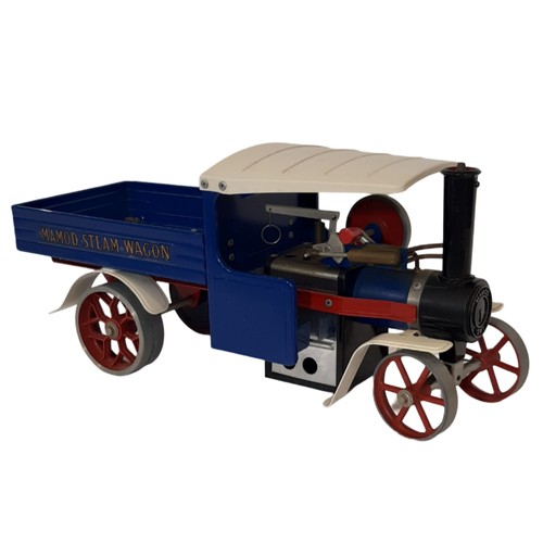 631 - Mamod Steam Wagon SW1 in blue livery with box. No burner, scuttle or steering rod.