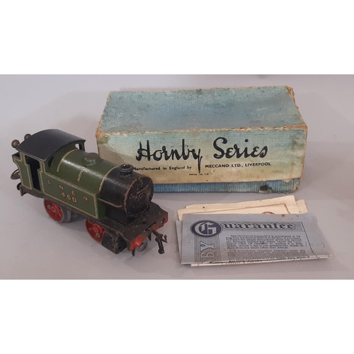 640 - Three Hornby 0 gauge clockwork 0-4-0  locomotives including 1930's L475 LNER Tank Engine with box, a... 