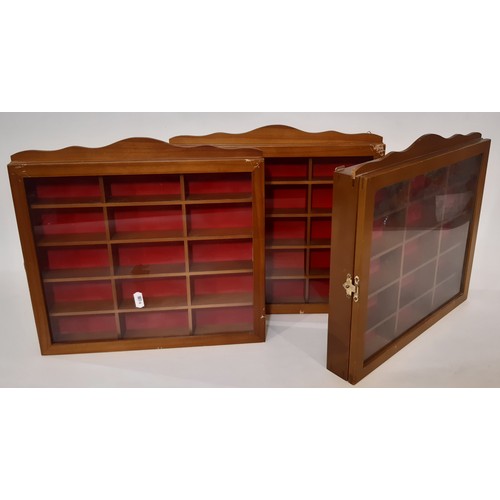 646 - 6 glazed display cabinets for model vehicles, 33x32x4.5cm, three have contents including cars by Lle... 