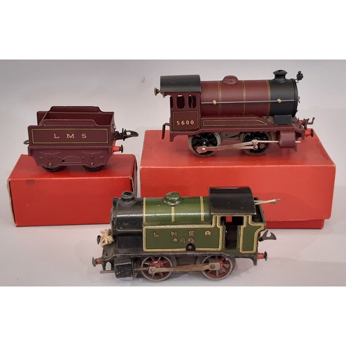 657 - Two clockwork 0 gauge Hornby locomotives including no 501 LMS 5600 in maroon livery with tender (box... 