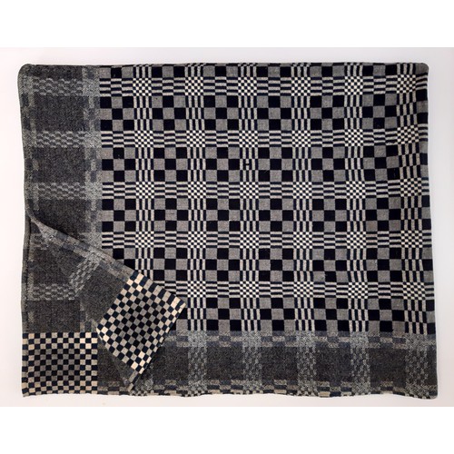 672 - Welsh woollen blanket in reversible double weave, woven on a narrow loom in 2 sections joined with c... 