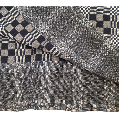 672 - Welsh woollen blanket in reversible double weave, woven on a narrow loom in 2 sections joined with c... 