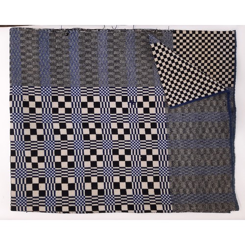 674 - Welsh woollen blanket in reversible double weave, woven on a narrow loom in 2 sections joined with c... 