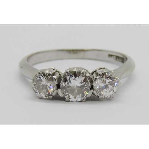 259 - 18ct white gold three stone diamond ring, centre stone 0.50ct approx, outer stones 0.20ct each appro... 