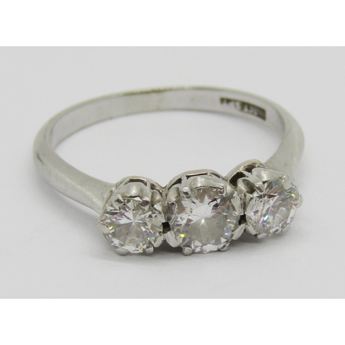 259 - 18ct white gold three stone diamond ring, centre stone 0.50ct approx, outer stones 0.20ct each appro... 