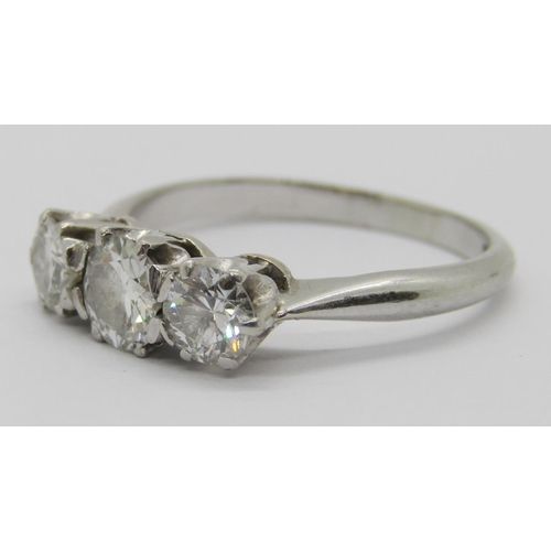 259 - 18ct white gold three stone diamond ring, centre stone 0.50ct approx, outer stones 0.20ct each appro... 