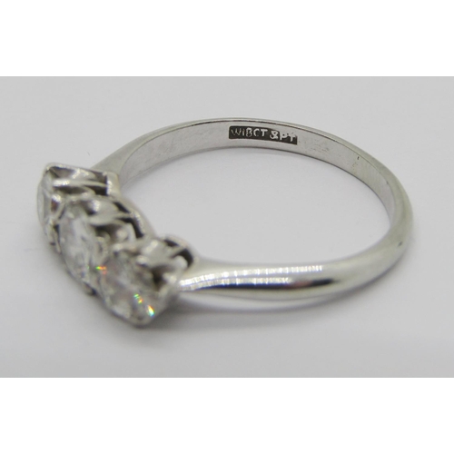 259 - 18ct white gold three stone diamond ring, centre stone 0.50ct approx, outer stones 0.20ct each appro... 