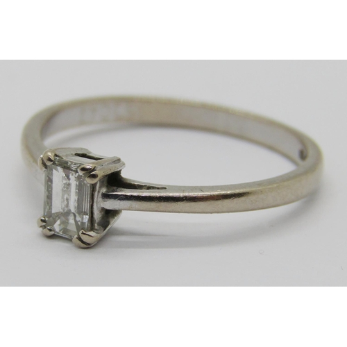 260 - 18ct white gold emerald-cut diamond solitaire ring, the stone 4.5 x 3mm approx, maker 'RG', London, ... 