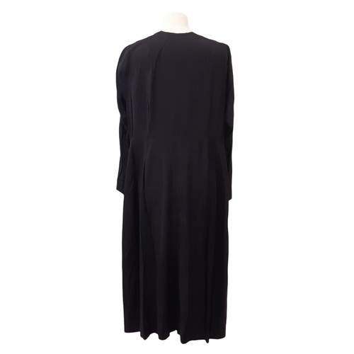 686 - 1920s dress in black slub weave silk, with a loose fit, kick pleats to skirt and lace detail around ... 