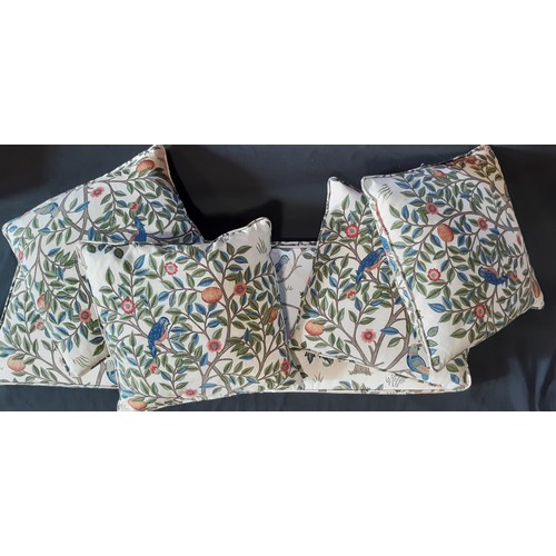 671 - A collection of furnishings in William Morris Kelmscott Tree fabric including 3 pairs of curtains, a... 