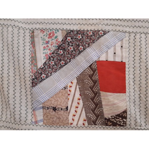 694 - Vintage patchwork panel/ quilt project comprising a hand worked  section of printed cotton patches (... 