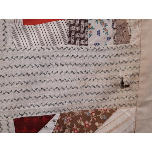 694 - Vintage patchwork panel/ quilt project comprising a hand worked  section of printed cotton patches (... 