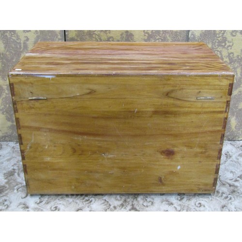 1279 - A Camphor wood trunk with hinged lid and exposed dovetail construction, 66cm high x 95xm x 56cm